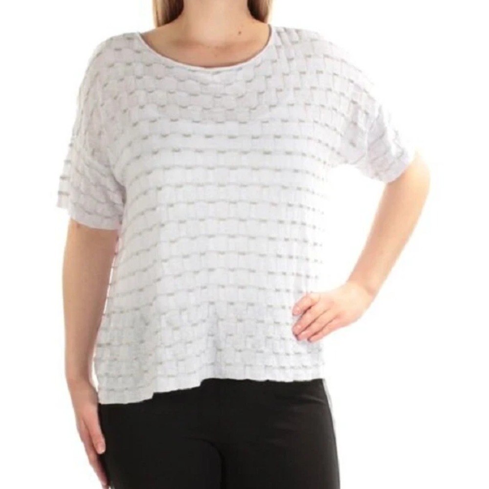 Eileen Fisher Linen Boxy Top Large White Coastal Lightweight Beach Travel